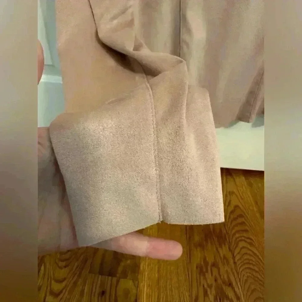 Mote Blush Pink Faux Suede Asymmetric Full-zip Raw Cut Lightweight Moto Jacket M - Picture 7 of 8